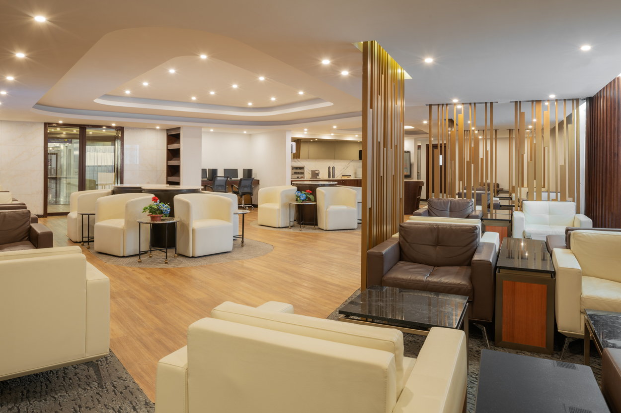Premium airport lounge seating by the gate