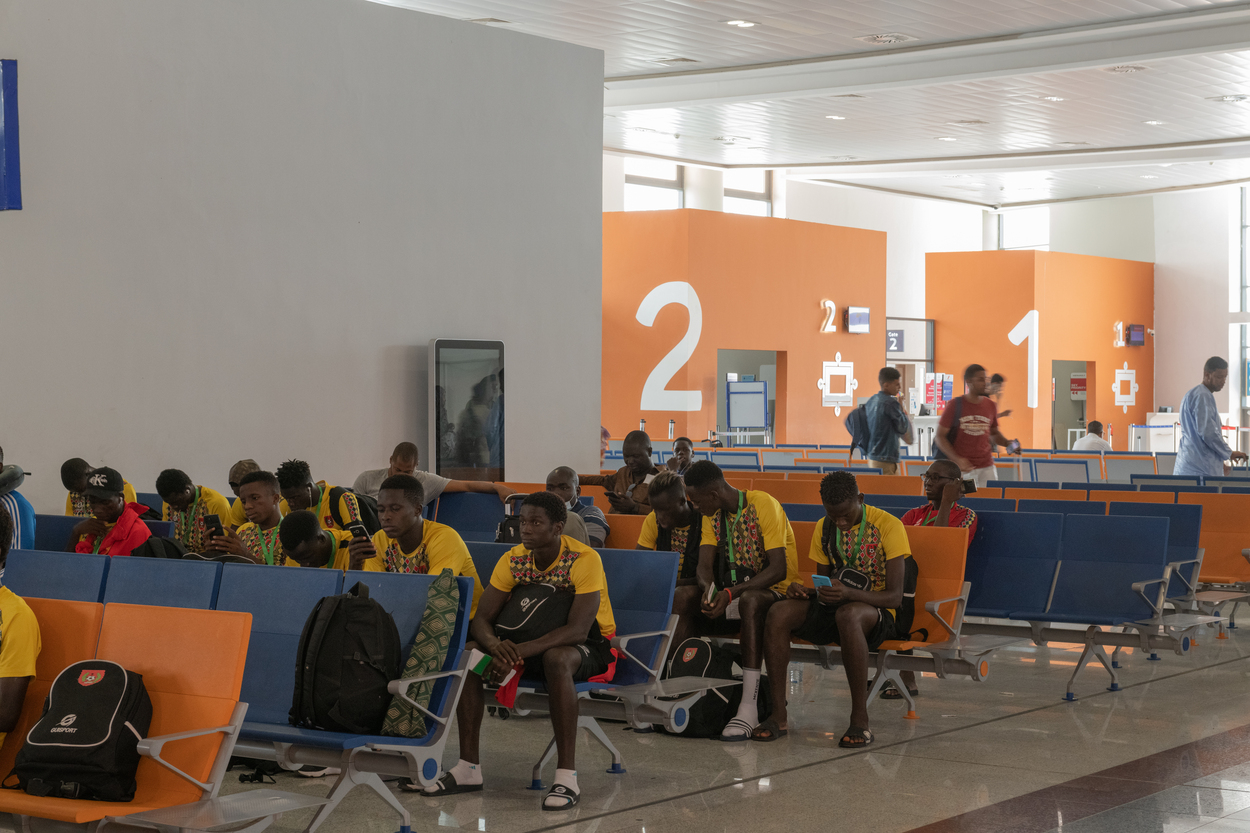 Calm airport seating in a quiet waiting area